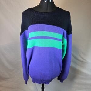 Vintage Herman's Color Block Wool Blend Sweater Men's Large Hong Kong 80s